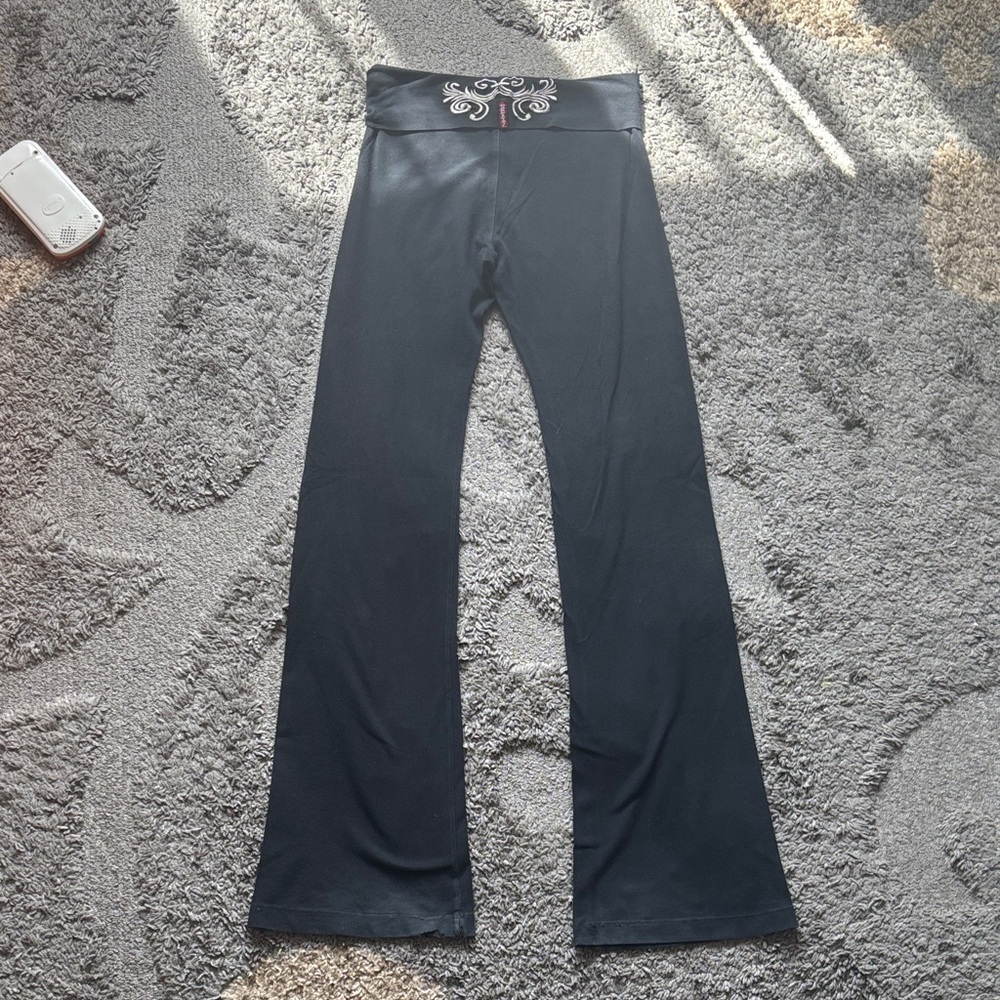 Vintage Hard Tail Black Yoga Pants with Embroidered Waistband
